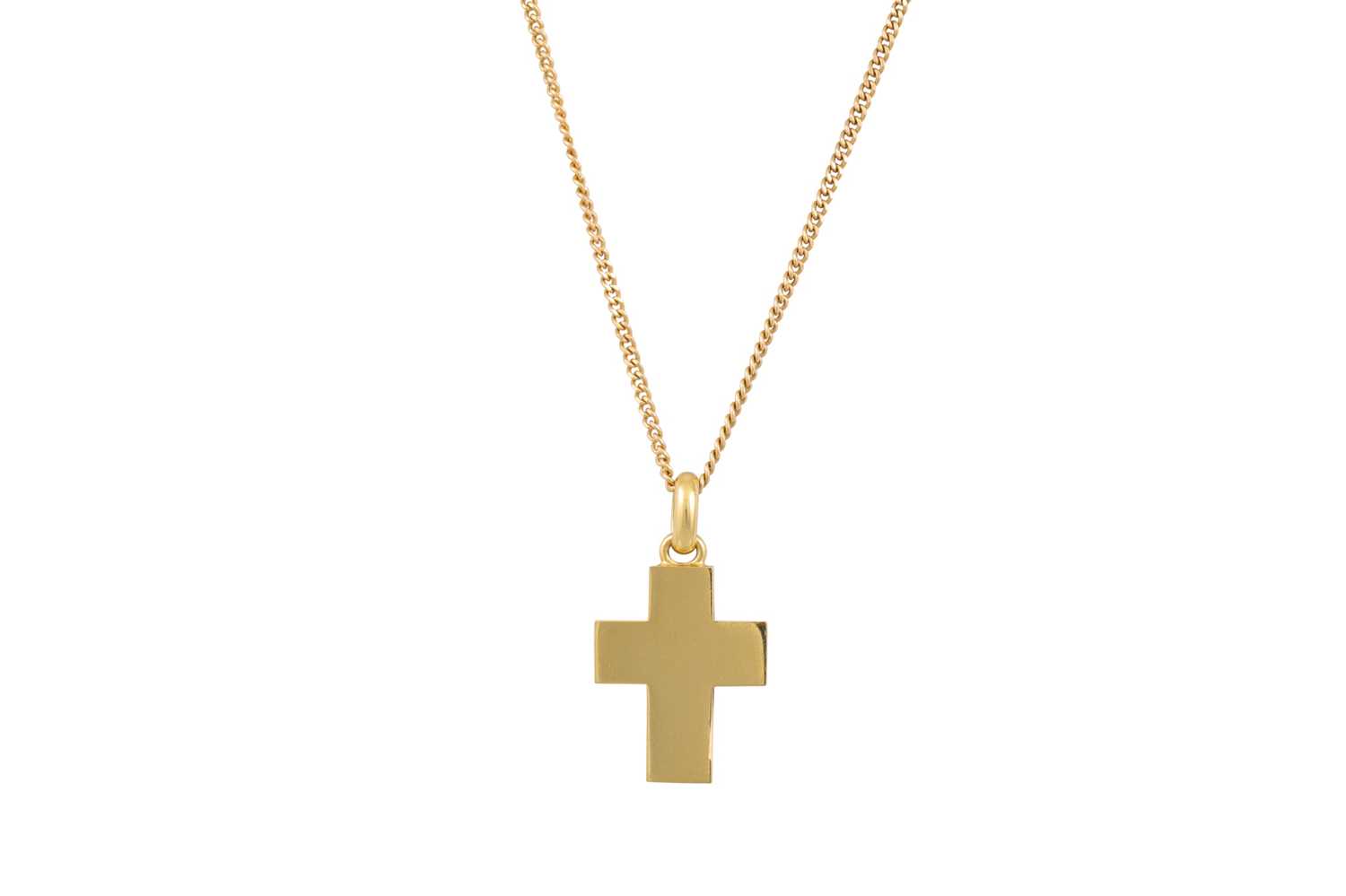 Lot 222 - AN 18CT GOLD CROSS PENDANT, suspended on a...