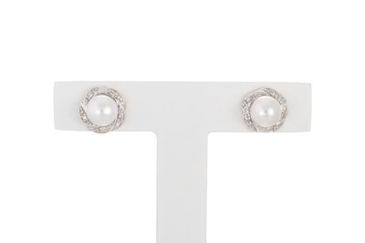 Lot 49 - A PAIR OF DIAMOND AND PEARL CLUSTER EARRINGS,...