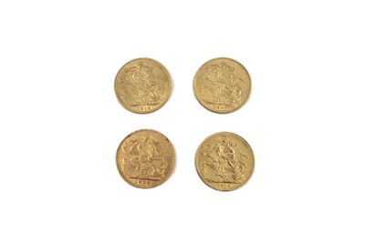 Lot 459 - FOUR GEORGE V FULL SOVEREIGN ENGLISH GOLD...