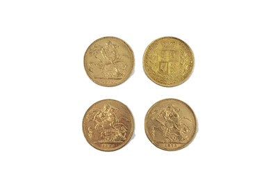 Lot 460 - FOUR VICTORIAN BUN HEAD FULL SOVEREIGN ENGLISH...