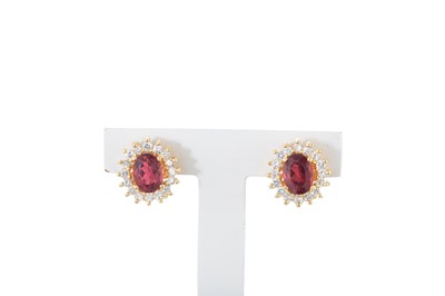 Lot 233 - A PAIR OF PINK TOURMALINE AND DIAMOND CLUSTER...