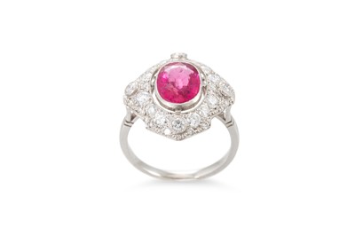 Lot 237 - A PINK TOURMALINE AND DIAMOND CLUSTER RING, of...