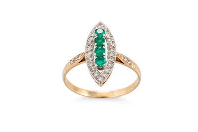 Lot 298 - AN EMERALD AND DIAMOND CLUSTER RING, marquise...