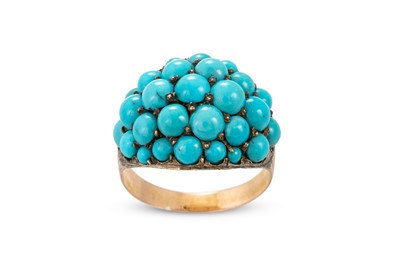 Lot 99 - A VINTAGE PAVÉ SET TURQUOISE CLUSTER RING,...