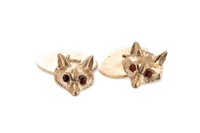 Lot 342 - A PAIR OF 9CT GOLD CUFF LINKS, fox head detail,...