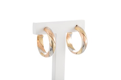 Lot 306 - A PAIR OF THREE COLOUR 9CT GOLD HOOP EARRINGS,...