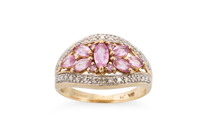 Lot 108 - A DIAMOND AND PINK SAPPHIRE CLUSTER RING, the...