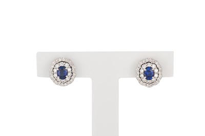Lot 271 - A PAIR OF SAPPHIRE AND DIAMOND CLUSTER...