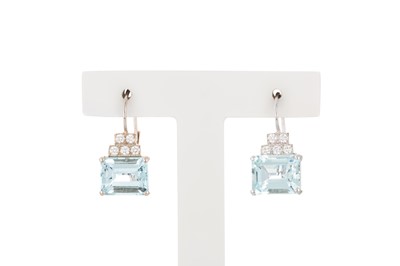 Lot 273 - A PAIR OF AQUAMARINE AND DIAMOND EARRINGS,...