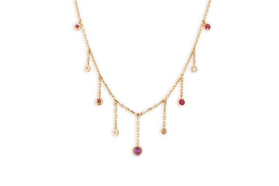 Lot 274 - A RUBY AND DIAMOND NECKLACE, comprising...