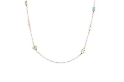 Lot 275 - AN AQUAMARINE AND DIAMOND NECKLACE, comprising...