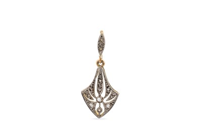 Lot 210 - A DIAMOND OPENWORK PENDANT, set with rose cut...