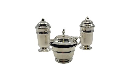 Lot 514 - A THREE PIECE SILVER CONDIMENT SET, silver...