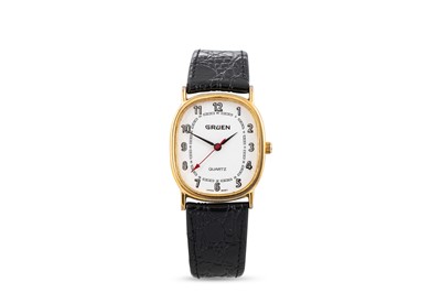 Lot 419 - A GENT'S GRUEN QUARTZ WRISTWATCH, oval face...