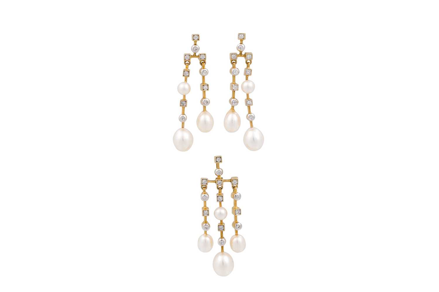 Lot 310 - A PAIR OF PEARL AND DIAMOND CHANDELIER...