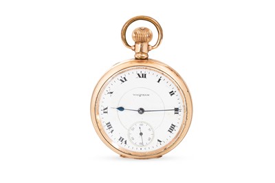 Lot 512 - AN ANTIQUE GOLD PLATED (10CT) WALTHAM OPEN...