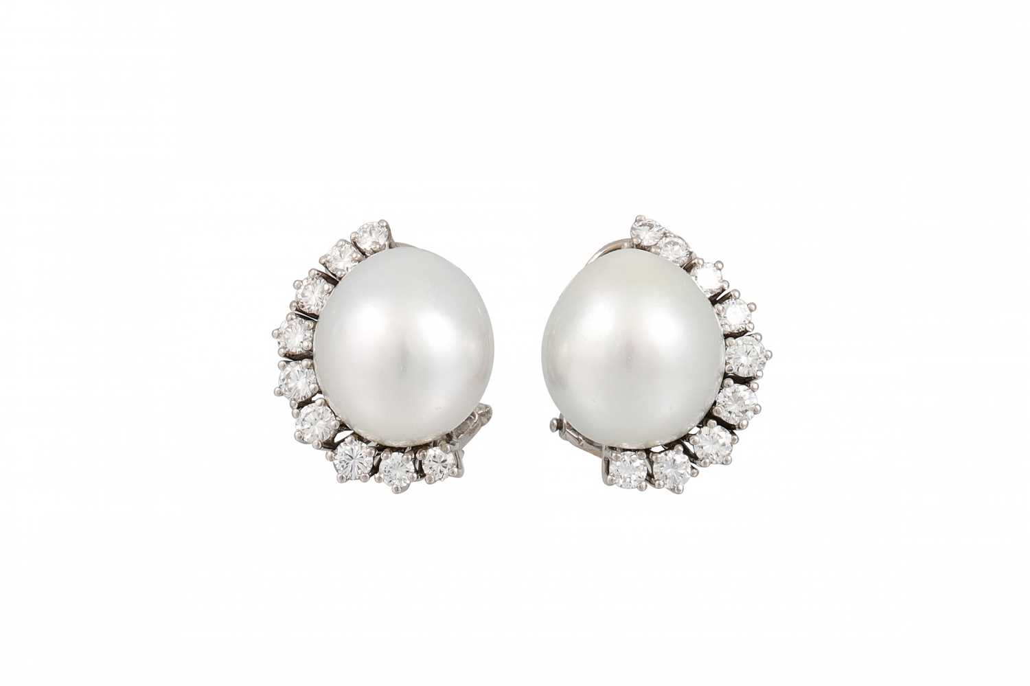 Lot 314 - A PAIR OF SOUTH SEA PEARL AND DIAMOND CLUSTER...