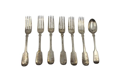 Lot 481 - A SET OF SIX VICTORIAN IRISH SILVER FIDDLE...