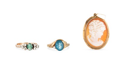 Lot 285 - TWO 9CT GOLD RINGS, together with a 9ct gold...