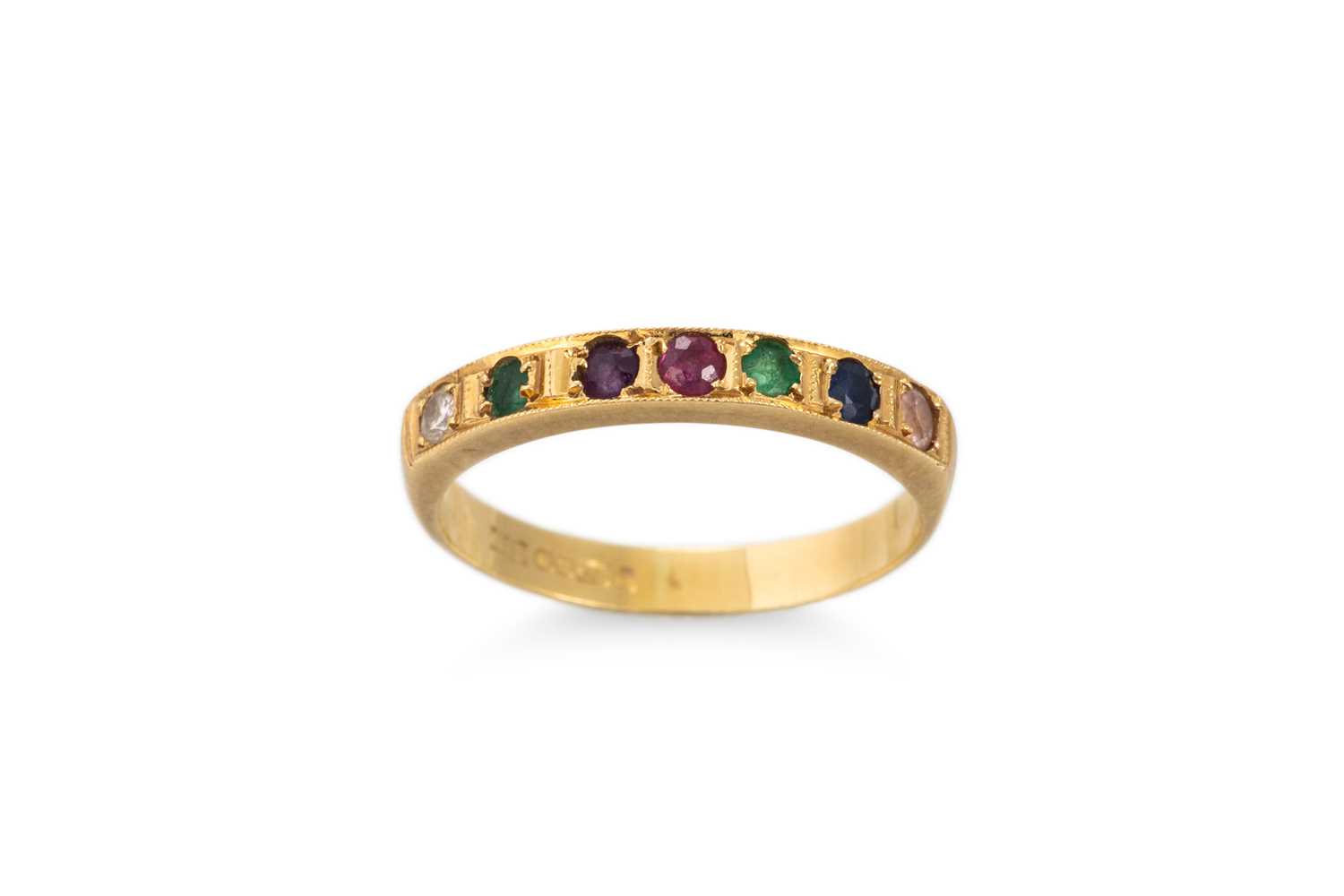 Lot 290 - A MULTI-GEM SET ACROSTIC RING, spelling...