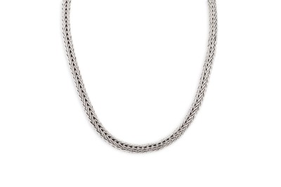 Lot 74 - AN 18CT WHITE GOLD BARLEY LINK NECKLACE, with...