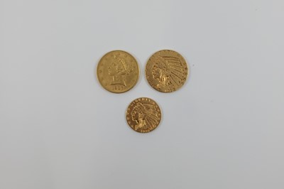 Lot 453 - TWO $5 FIVE DOLLAR GOLD AMERICAN COINS, 1907 &...