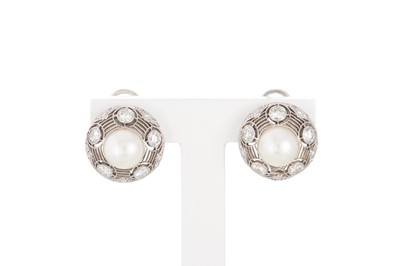 Lot 292 - A PAIR OF ART DECO PEARL AND DIAMOND CLUSTER...