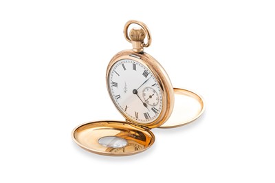 Lot 439 - AN ANTIQUE GOLD-PLATED HALF HUNTER WALTHAM...