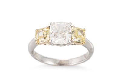 Lot 312 - A FANCY VIVID YELLOW AND WHITE DIAMOND THREE...