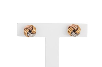 Lot 137 - A PAIR OF 9CT TRI COLOUR GOLD KNOT EARRINGS
