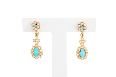 Lot 326 - A PAIR OF 18CT YELLOW GOLD AND STONE SET DROP...