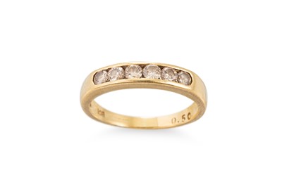 Lot 370 - A DIAMOND SIX STONE HALF HOOP RING, the round...
