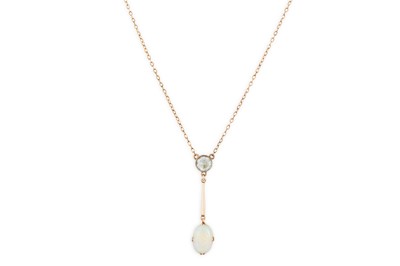 Lot 340 - AN EARLY 20TH CENTURY OPAL AND AQUAMARINE DROP...
