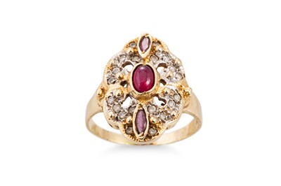 Lot 7 - A RUBY AND DIAMOND DRESS RING, mounted in 14ct...
