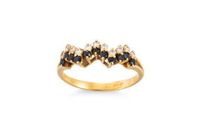 Lot 276 - A SAPPHIRE AND DIAMOND SHAPED BAND RING,...