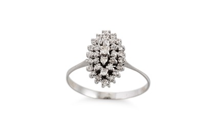 Lot 277 - A MARQUISE SHAPED DIAMOND CLUSTER RING,...