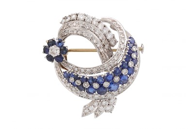 Lot 381 - A SAPPHIRE AND DIAMOND BROOCH, of naturalistic...