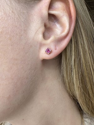 A PAIR OF PINK SAPPHIRE CLUSTER EARRINGS, the...