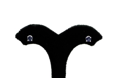 A PAIR OF SAPPHIRE STUD EARRINGS, the round...