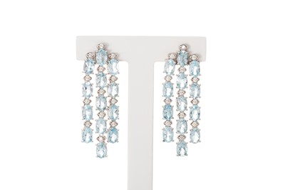 Lot 63 - A PAIR OF AQUAMARINE AND DIAMOND DROP EARRINGS,...
