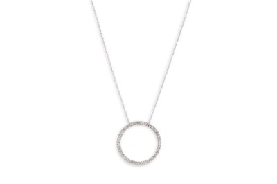 Lot 84 - A DIAMOND SET CIRCULAR PENDANT, on a 9ct white...