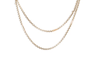 Lot 177 - A 9CT YELLOW GOLD MUFF CHAIN, combined Belcher...