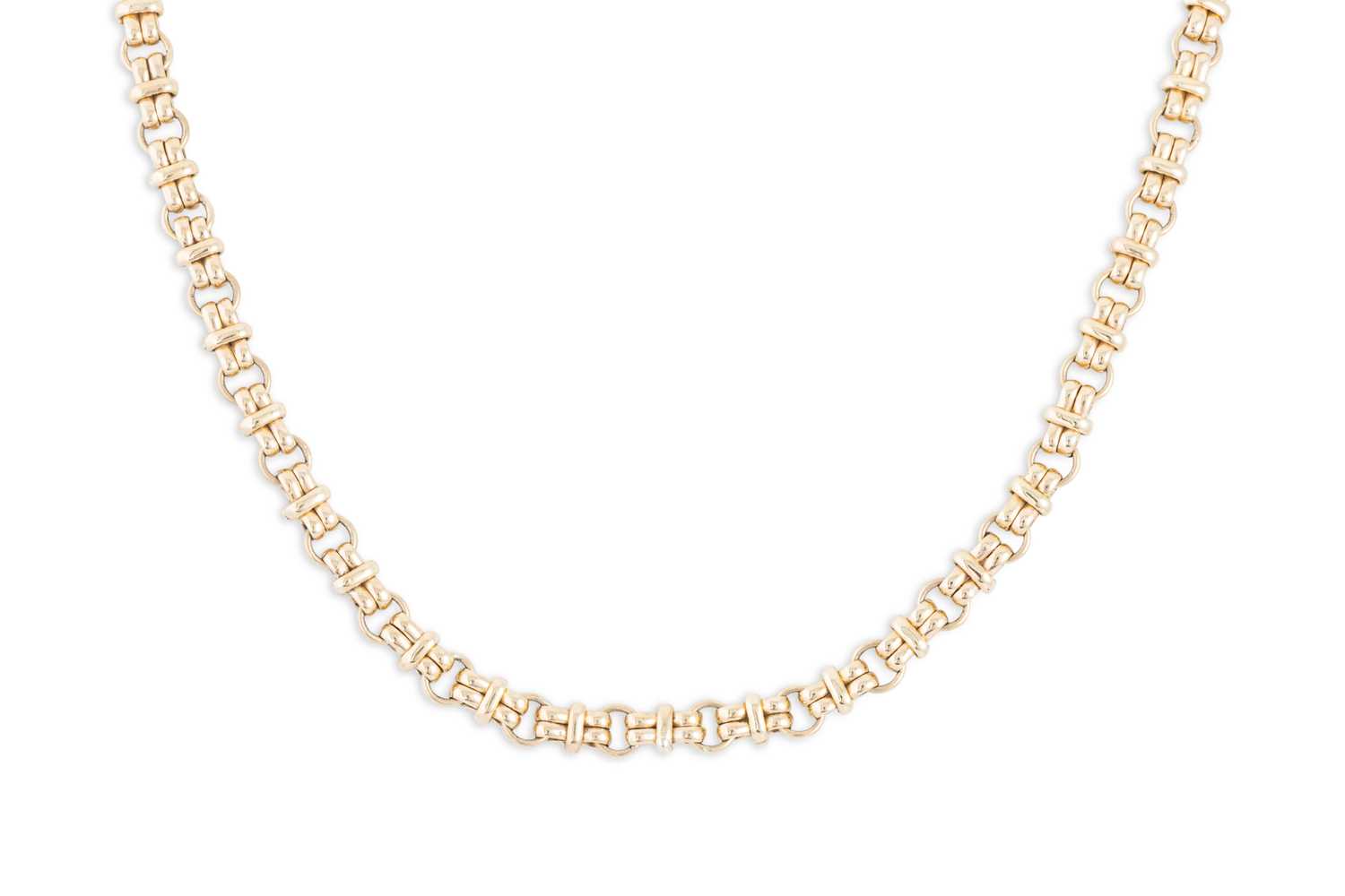 Lot 320 - A 9CT YELLOW GOLD FANCY LINK NECKLACE, ca 24"...