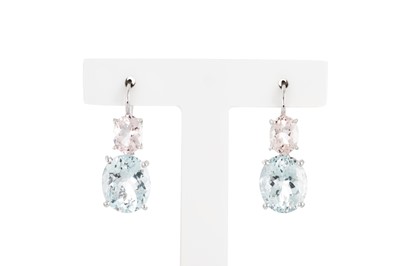 Lot 234 - A PAIR OF MORGANITE AND AQUAMARINE EARRINGS,...