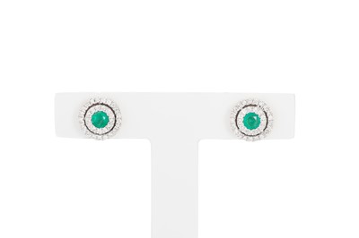 Lot 20 - A PAIR OF EMERALD AND DIAMOND TARGET STYLE...