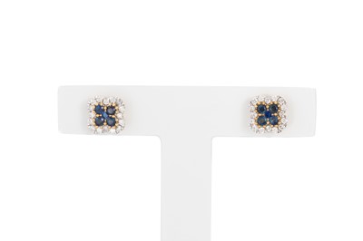 Lot 22 - A PAIR OF SAPPHIRE AND DIAMOND CLUSTER...