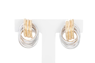 Lot 23 - A PAIR OF TWO TONE EARRINGS OF TWIST OPEN FORM,...