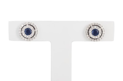 Lot 46 - A PAIR OF SAPPHIRE AND DIAMOND TARGET STYLE...