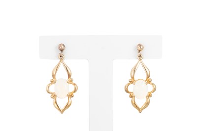 Lot 88 - A PAIR OF OPAL SET DROP EARRINGS, the oval...