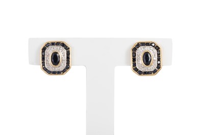 Lot 91 - A PAIR OF SAPPHIRE AND DIAMOND SET CLUSTER...